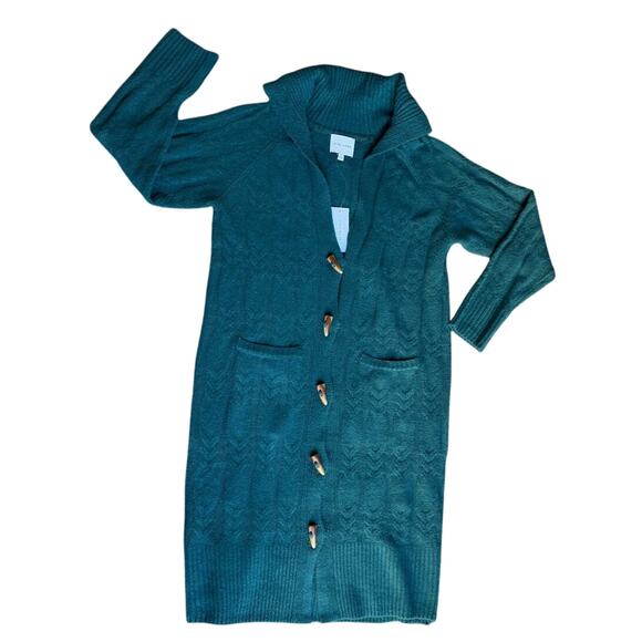 NWT Pink Rose Long Cable Knit Button-Front Duster Cardigan Dress Coatigan | S - Picture 4 of 6